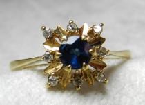 wedding photo - Sapphire Engagement Ring Sapphire Ring Natural Blue Sapphire Diamond Halo Ring 14K September Birthday