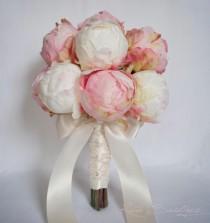 wedding photo - Ivory and Blush Pink Peony Bud Wedding Bouquet - Peony Wedding Bouquet