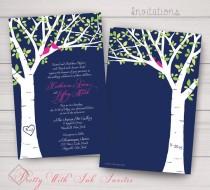 wedding photo - Wedding, Shower, Engagement, Anniversary Invitations: Leafy Carved Tree, White Birch, Tree with Lovebirds. Samples/Printing/Digital Files