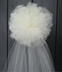 wedding photo - Tulle Half Pom Wedding Pew Bow, White Ivory, Church Aisle Chair, Party, New Mom Bridal Baby Shower, Quinceanera Centerpiece