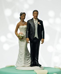wedding photo - Love Pinch AA Bride and Groom Ethnic Wedding CakeToppers -African American Couple Romantic Customized Porcelain Personalize Fun Figurines
