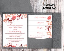 wedding photo -  Pocket Wedding Invitation Template Set DIY EDITABLE Word File Download Coral Floral Invitation Colorful Invitations Printable Invitation