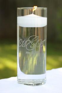 wedding photo - Engraved Floating Unity Glass Vase, Floating Candle included in ivory or white or pink - Made to Order