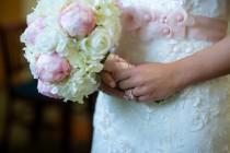 wedding photo - Light Pink Peony Bud and Ivory Hydrangea Rose Silk Wedding Bouquet Silk Bridal Bouquet