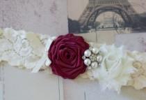 wedding photo - VICTORIA: Wine Wedding Garter. Ivory Lace Garter. Winter Wedding. Autumn Wedding. Fairytale Wedding.