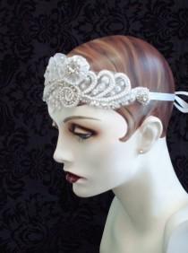 wedding photo - White Bridal Headband, Flapper Inspired Bridal Headpiece, Art Deco Style, Flapper Headband, 1920s Style, Retro Weddings, Bridal Accessories