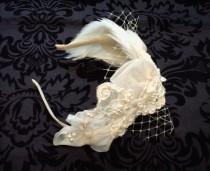 wedding photo - Swan Lake Bridal Feather Headpiece, Wedding Hair Accessories, Feather Fascinator, Birdcage Veil, Bridal Fascinator Headband,  Bridal Hair