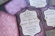 wedding photo - Vintage, Goth Pattern and Window Framed Wedding Invitation Set. Purple wedding invitations. Goth pattern wedding invitations