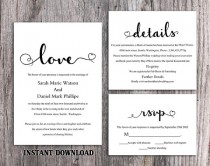wedding photo -  DIY Wedding Invitation Template Set Editable Word File Download Printable Invitation Black & White Invitation Elegant Heart Invitation