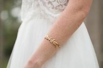 wedding photo - Gold Leaf bracelet, Gold bracelet, Cuff bracelet, Bridal bracelet, Wedding bracelet, Gold Leaf bracelet, Gold bracelet