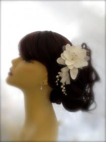 wedding photo - Bridal Hairpiece, LOTUS Flower, Floral and Pearl, Bridal Clip, Wedding Hair Comb, Bridal Hair Accessories, Ivory