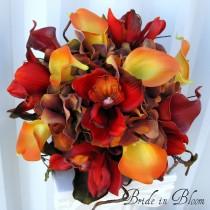 wedding photo - Wedding bouquet autumn fall bridal bouquet real touch orchids calla lilies red orange brown