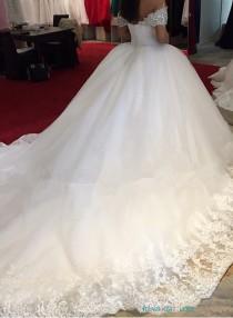 wedding photo - Fairytale sparkly off shoulder princess wedding dresses ball gowns