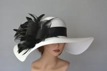 wedding photo - Off White Black Church Wedding Hat Kentucky Derby Hat White Bridal Coctail Hat Woman Hat Fascinator  Bridal Hat