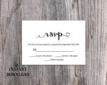 wedding photo -  DIY Wedding RSVP Template Editable Word File Instant Download Heart Rsvp Template Printable RSVP Cards Black Rsvp Card Elegant Rsvp Card