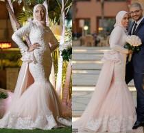 wedding photo - Luxurious Lace 2016 Arabic Muslim Wedding Dresses Mermaid Color Long Sleeves Beaded Wedding Gowns Vintage Light Pink Bridal Dresses Online with $122.17/Piece on Hjklp88's Store 