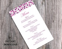 wedding photo -  Wedding Menu Template DIY Menu Card Template Editable Text Word File Instant Download Purple Menu Heart Menu Card Eggplant Printable Menu