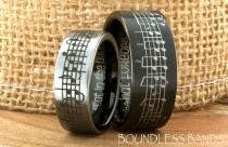 wedding photo - Tungsten Music Wedding Band Customized Favorite Song Anniversary His Hers Mens Women Matching Ring Set  Musical Symbol Ring For Music Lovers