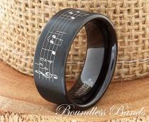 wedding photo - Music Note Tungsten Wedding Band Music Note Ring Wedding Song Tungsten Ring Tungsten Band Music Sheet Laser Engraved Ring 9mm Comfort Fit
