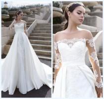 wedding photo - Vintage 2016 Lace Wedding Dresses Long Sleeves Satin Over Skirts 2016 Cheap Bridal Ball Gowns Sheer Crew Vestidos De Novia Online with $113.66/Piece on Hjklp88's Store 