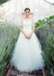 wedding photo -  Princess Garden Lace Sheer 2016 Cheap Wedding Dresses Ball Off The Shoulder Short Sleeves Covered Button Floor Length Tulle Bridal Gowns Online with $105.93/Piece on Hjklp88's Store 