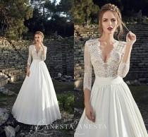 wedding photo -  Elegant 2016 A-Line Wedding Dresses Sheer V Neck with 3/4 Long Sleeves Chapel Train Satin Spring Fall Wedding Ball Bridal Gowns Cheap Online with $109.03/Piece on Hjklp88's Store 