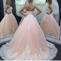 wedding photo -  Real Picture Pink Colorful Lace Wedding Dresses Ball 2016 Applique Tulle A Line Corset Back Robe De Mariage Plus Size Bridal Gowns Online with $109.8/Piece on Hjklp88's Store 