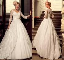 wedding photo - Designer 2016 Plus Size Vintage Full Lace Wedding Dresses Bridal Dress 3/4 Long Sleeve Cheap V-Neck Sheer Princess Bridal Ball Gown Online with $112.12/Piece on Hjklp88's Store 