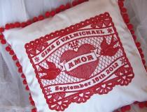 wedding photo - Customized Mexicana Amor Embroidered Wedding Pillow