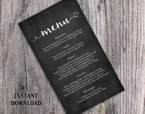 wedding photo -  Chalkboard Wedding Menu Template DIY Menu Card Template Editable Text Word File Download Black & White Menu Heart Menu Card Printable Menu