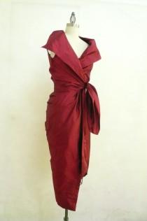 wedding photo - Maria Severyna Burgundy Dupioni Wrap Dress - Mother of the Bride - Available in many colors