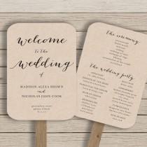 wedding photo - Wedding Program Fan Template - printable rustic wedding fan - EDITABLE by YOU in Word - calligraphy style - print on Kraft
