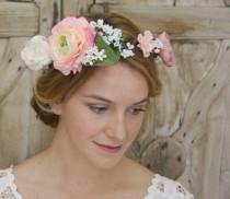 wedding photo - Bridal hair wreath, Hair wreath, Cream rose crown, Flower headband, Wedding headpiece, Bridal hair accessories