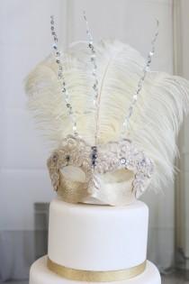 wedding photo - Wedding Masquerade cake topper (Ivory)