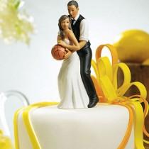 wedding photo - Basketball Dream Team AA Bride and Groom Wedding CakeToppers -Sports Fan African American Couple Romantic Porcelain Hand Painted Figurines