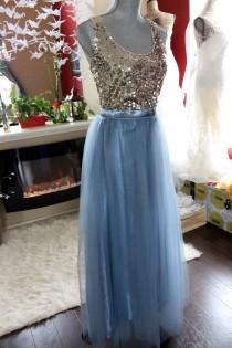 wedding photo - Long maxi tulle skirt / Grey Blue floor length skirt / Bridesmaid Tulle Skirt / Zipper Skirt/Custom Made Skirt / Wedding Bridal Skirt