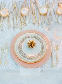 wedding photo - Winter Table Setting With Gold Pinecones And Twigs