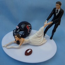 wedding photo - Wedding Cake Topper Houston Texans G Football Themed w/ Garter Groom Pulling Bride Away Humorous Sports Fans Unique Original Reception Item