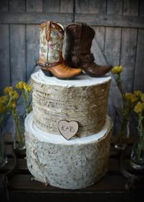 wedding photo - Western-boots-wedding-cake topper-cowboy-cowgirl-bride-groom-boots-hat-rustic-wedding decor-personalized-country-Mr and Mrs-hunting-horse