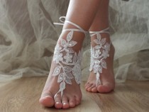 wedding photo - White or ivory Beach wedding barefoot sandals, White laca sandals, bridal barefoot sandals, White bridal beach shoes