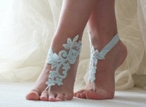 wedding photo - mint lace barefoot sandals bridal sandals, mint lace sandals, wedding bridal, bridal accessories, wedding shoes, handmade anklet lace shoe