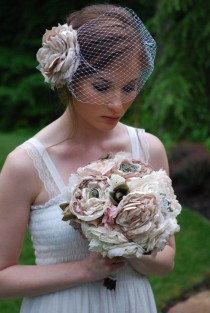 wedding photo - Bridal Fascinator / Hair Flower/ With Or Without Birdcage Veil