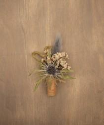 wedding photo - Natural Dried Floral Rustic Wedding Boutonniere, Buttonhole, Thistle, Everlasting Keepsake
