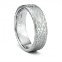 wedding photo - Damascus Ring Unique Mens Wedding Band Twisted Wood Grain Pattern on a Narrow Flat Band. Comfort Fit Interior with Bold Hand Forged Design.
