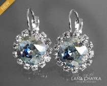 wedding photo -  Blue Shade Crystal Halo Earrings Swarovski Rhinestone Sparkly Hypoallergenic Leverback Earrings Wedding Bridal Jewelry Bridesmaid Earrings