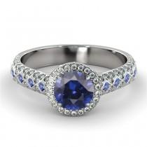 wedding photo - Halo Sapphire Engagement Ring 14k White Gold Natural Diamonds, Natural Sapphire Ring, Blue Sapphire Ring