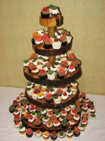 wedding photo - 5 Tier Cupcake Stand- Rustic Log Slice Cupcake Stand
