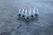wedding photo - Blue Hair Pins - Updo Hair Pins - Blue Bridesmaid Hair Pins - Wedding Hair Accessories - Navy Blue Hair Pins - Something Blue Hair Clips