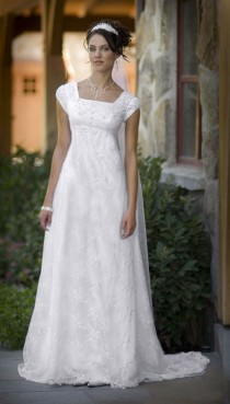 wedding photo - Simple White Modest Wedding Dress