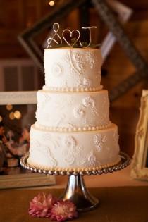 wedding photo - Custom Monogram or Initials Silver Wedding Cake Topper
